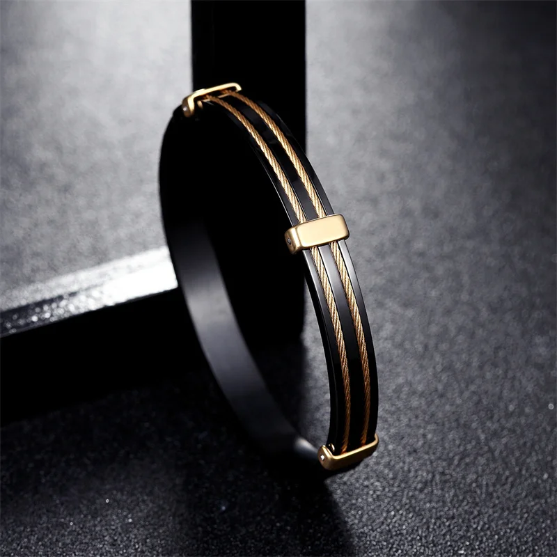 Classic Titanium Steel Bracelet Black Gold Silver Four Color Wire Rope Bracelets & Bangles Fashion Men Bracelet Trend Jewelry