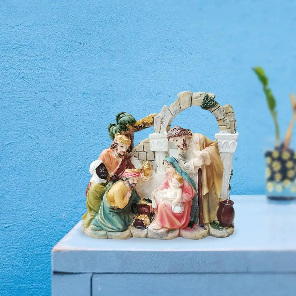MagiDeal Resin Nativity Scene Christmas Living Decorations Statue Jesus In