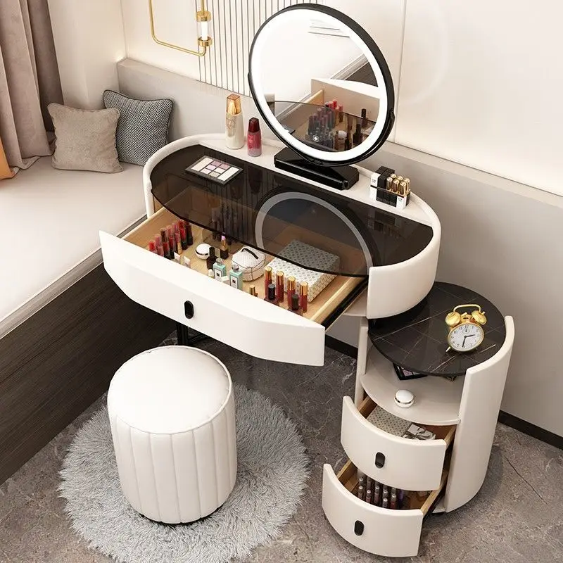 Vanity Desk Modern Dresser Table LED Mirros Household Bedroom Dressing Table Density Board Makeup Table with Mirror Furniture