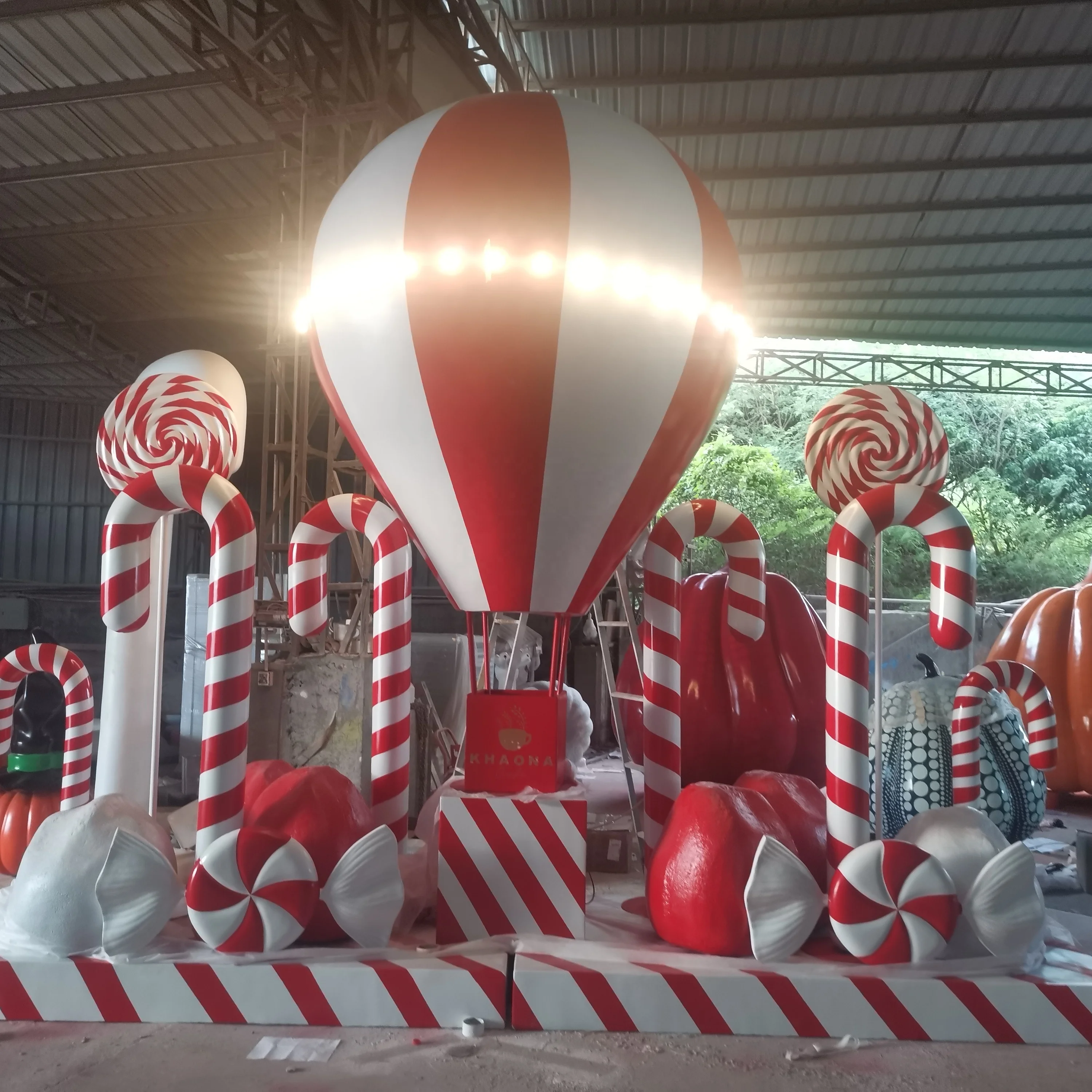 

Commercial Fiberglass Products Balloons Air Set Large Candy Cane Giant Lollipop Outdoor Christmas Decorations with Light
