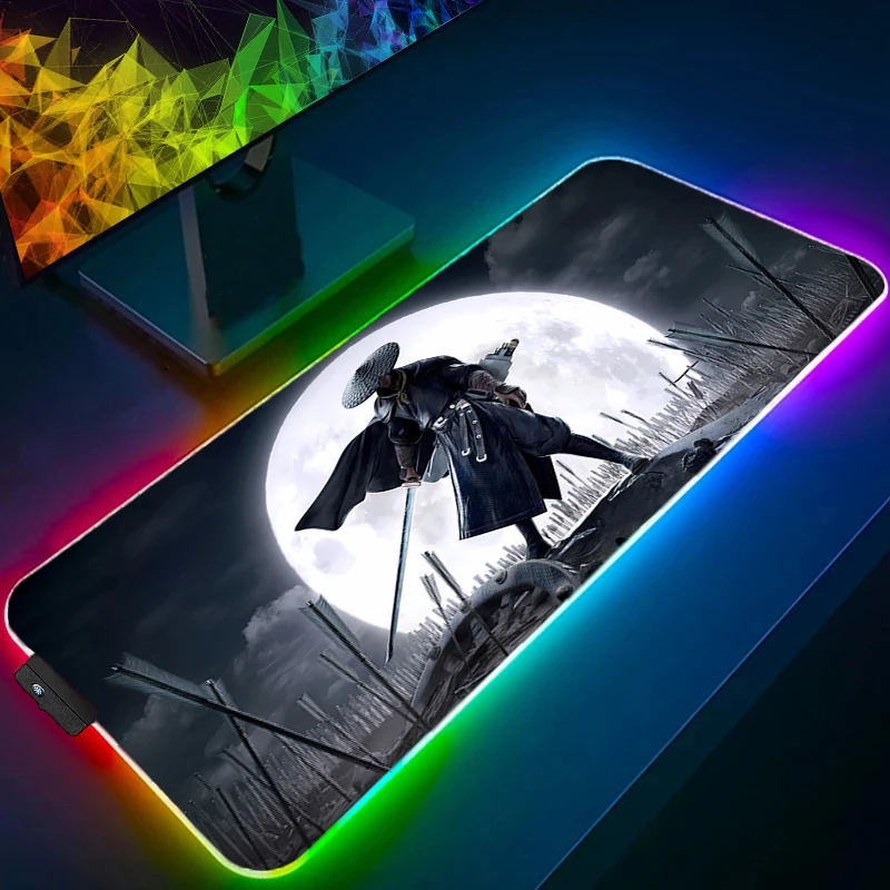 

Anime Gaming Speed Mouse Pad RGB Gamer Mouse Mat Keyboard Pad LED Samurai Warrior Mousepad Computer Black And White Desktop Mat