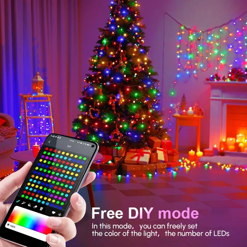 Natal Fairy String Luzes LED, controle de aplicativos, guirlanda inteligente, regulável Music Sync, Xmas Tree, lâmpada de decoração de ano novo, 30m