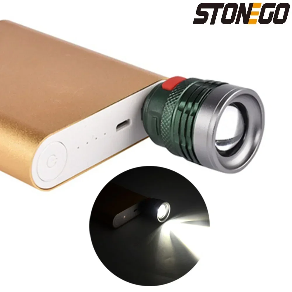 مصباح يدوي USB صغير محمول زوومابلي 3 أوضاع مشرق سبائك الألومنيوم قوة البنك ضوء الشعلة