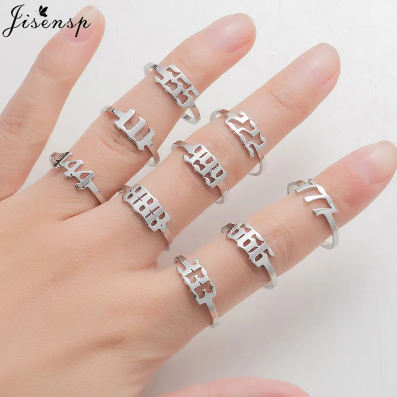 Lucky 111 222 333 444 555 666 888 999 777 Rings Stainless Steel Angel Number Adjustable Finger Ring for Women Minimalist Jewelry