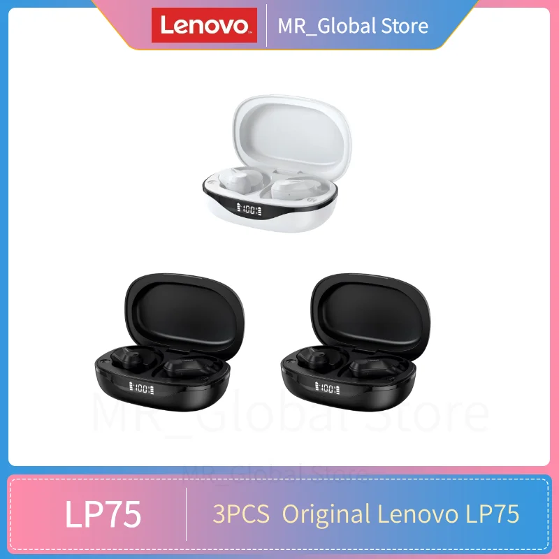 

3PCS Lenovo LP75 TWS Sports Earphones Bluetooth 5.3 Wireless Headphones Waterproof HiFi Stereo Noise Reduction Earbuds with Mics