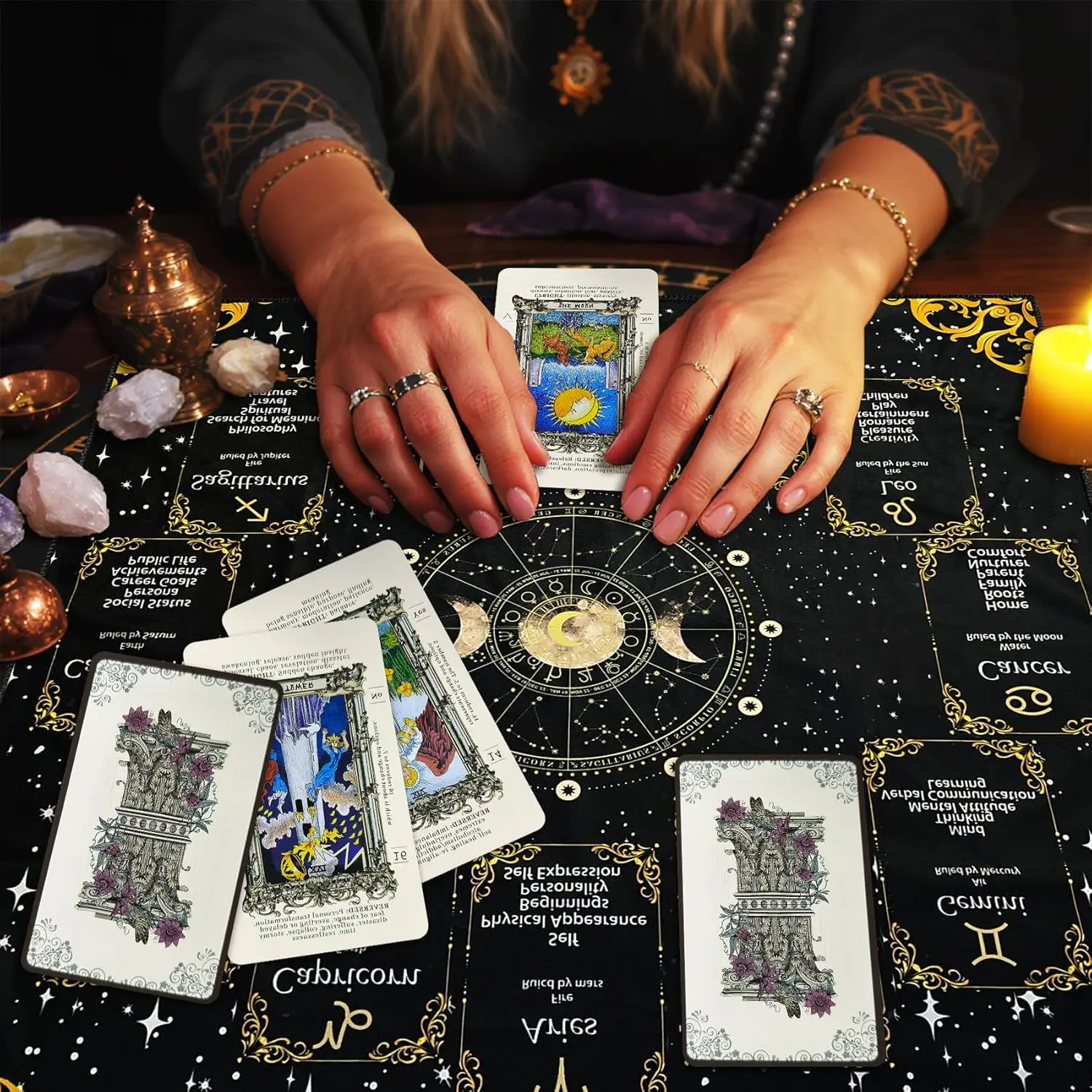 Tarot Mat Divination Table Cloth for Divination, Spiritual Meditation Mat, Cotton Woven Tapestry, Reading and Altar Cloth Witchy