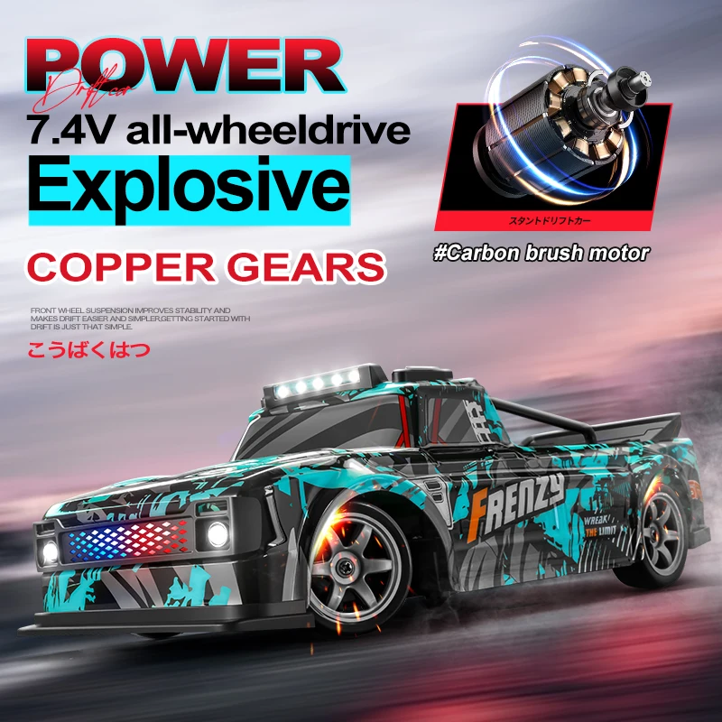 Carro de controle remoto profissional rc, carro esportivo com luzes, carro de corrida elétrico com tração nas quatro rodas, presente para menino