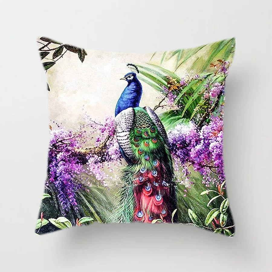 Peacock Cushion Cover Colorful Feather Decorative Pillows Case Home Living Room Decor Sofa Polyester Fauxlinen Elegant Covers