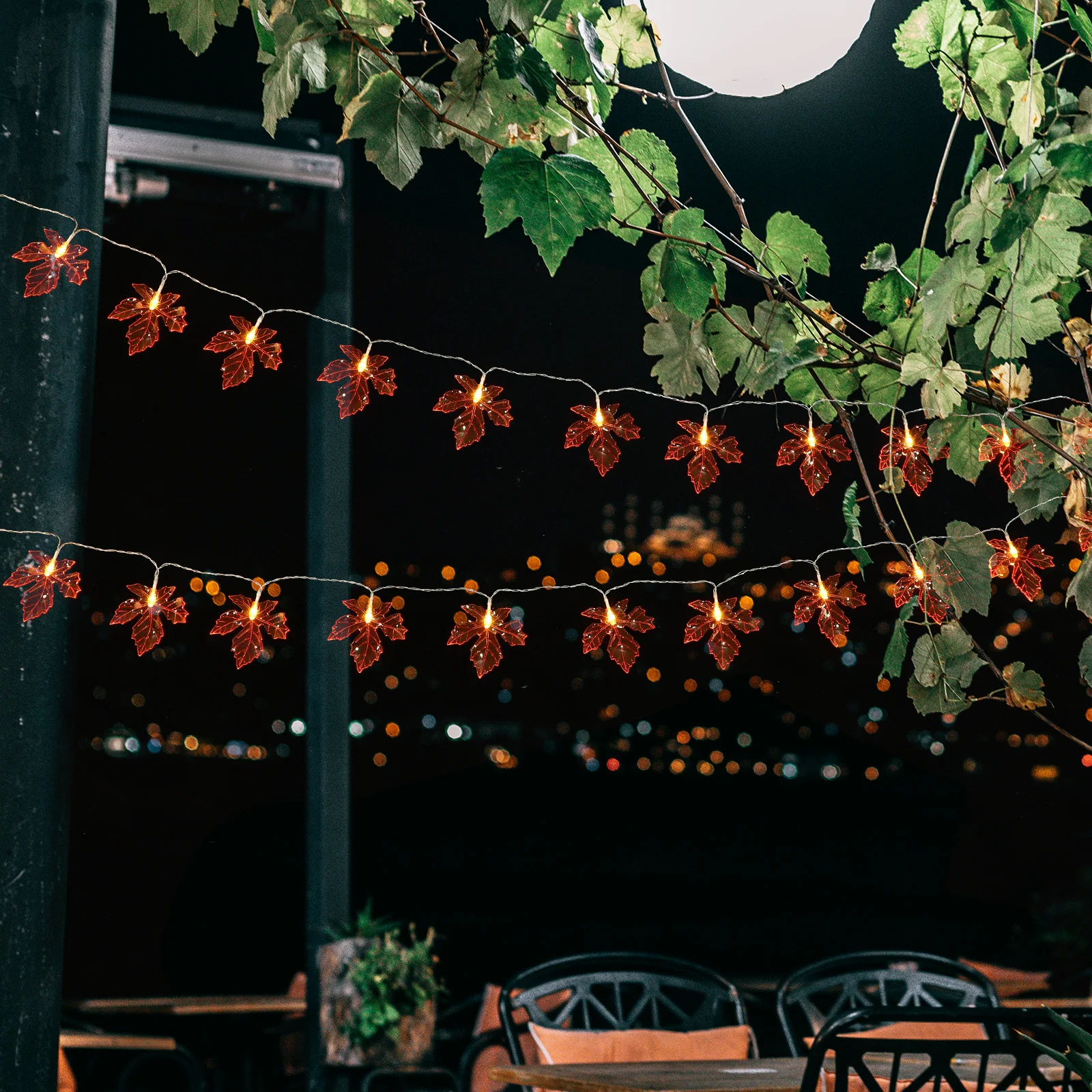 

1Pcs LED Maple Leaf String Light Orange Warm White Glow Flexible Stem Decor for Thanksgiving Christmas Party Balcony Window Wall