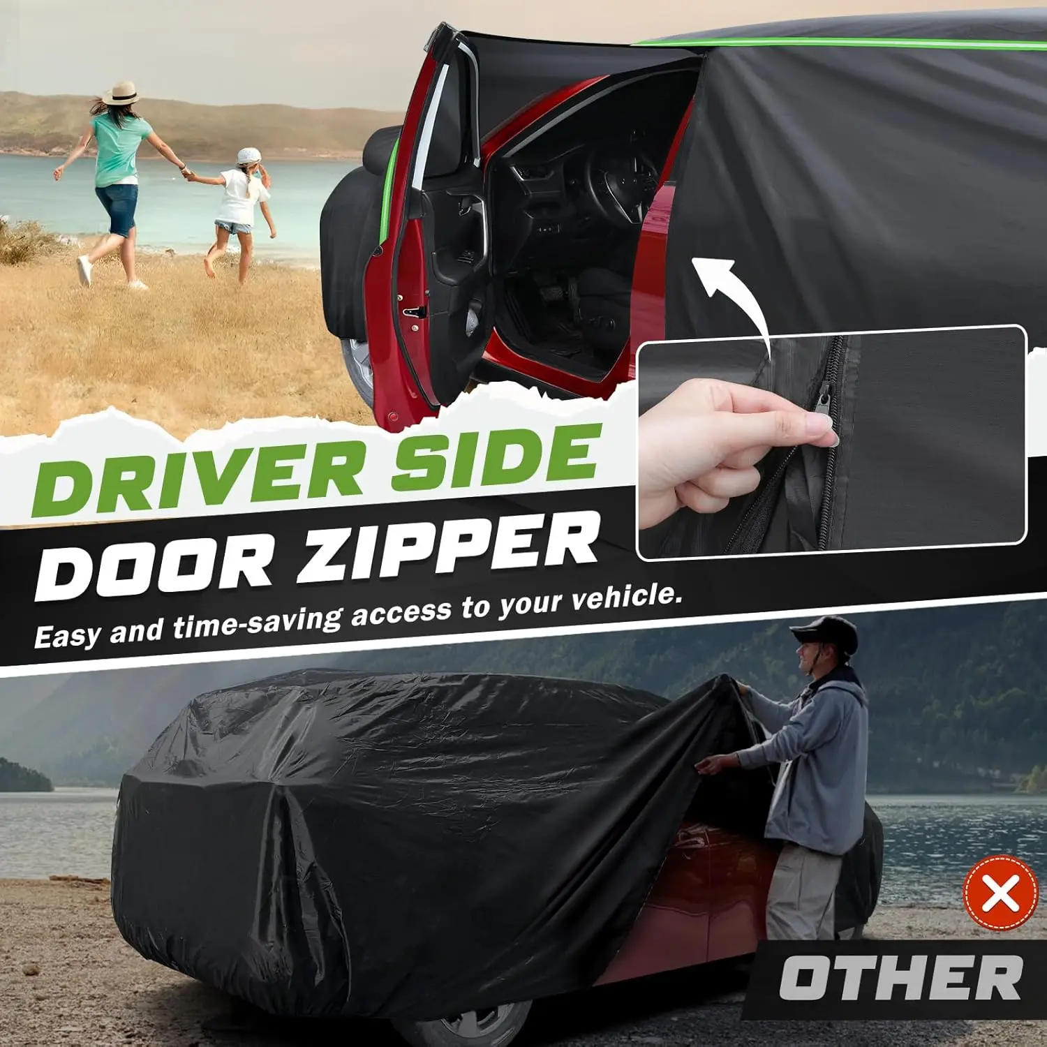 7層構造全天候型防水カーカバー（ジッパー式ドア＆反射ストリップ付き）SUVモデル2005-2026年式対応