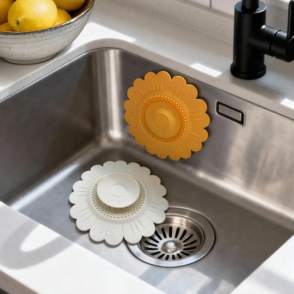 Sunflower Silicone Floor Drain Mat, Bionic Petal Design Anti-Clog Sink Hair Filter, Odor-Proof Drainage Protector for Kitchen