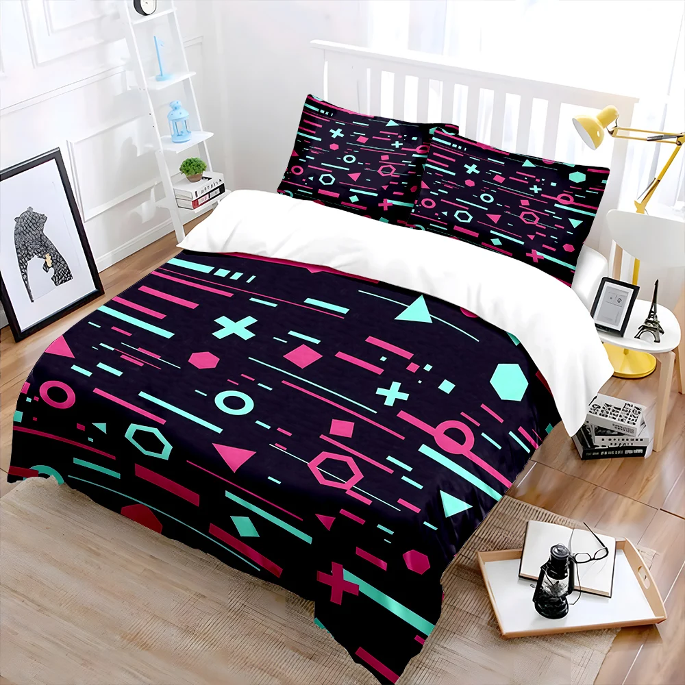 Cyberpunk dynamic lines Pattern Duvet Cover Set Digital Print Colorful Polyester Bedding with Zipper Closur for kids gifts