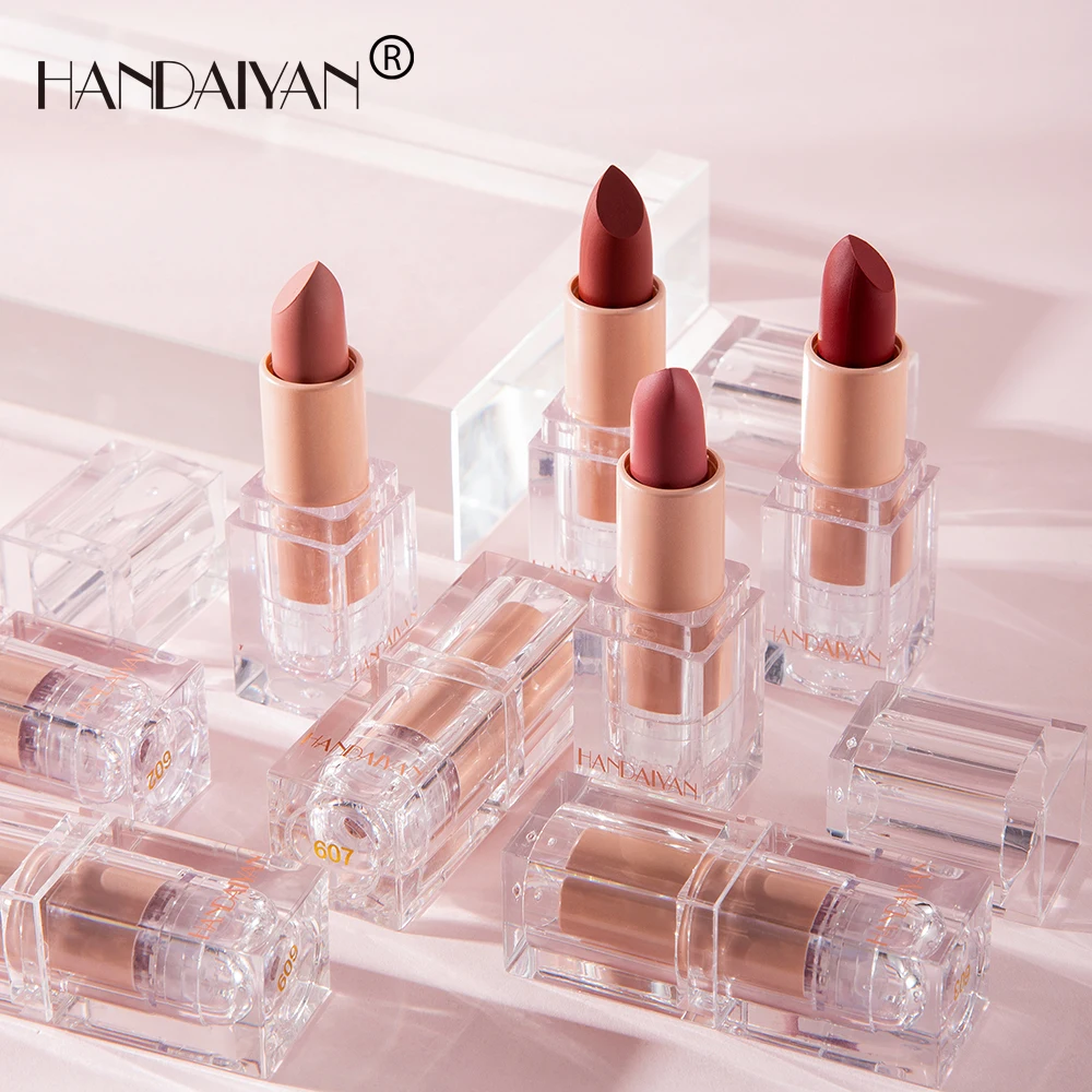 HANDAIYAN 12-color Ice Tube Matte Nude Lipstick easy to color long-lasting lip makeup Cosmetics Waterproof Lips Gift