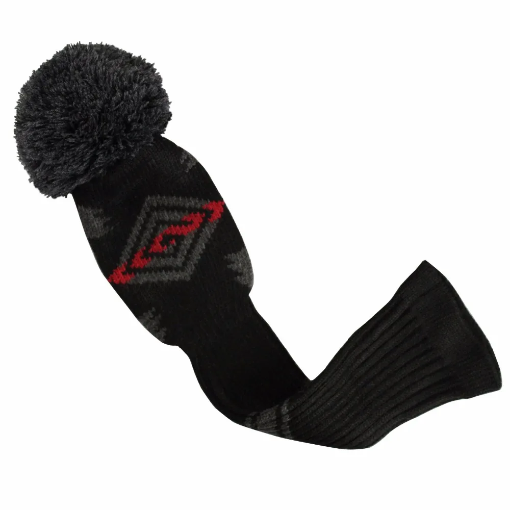 Scot Edward Golf Covers Black Red Grey Color Abstract Pattern Knit Golf Club Headcovers for Driver Wood (460cc), Fairway,Hybrid