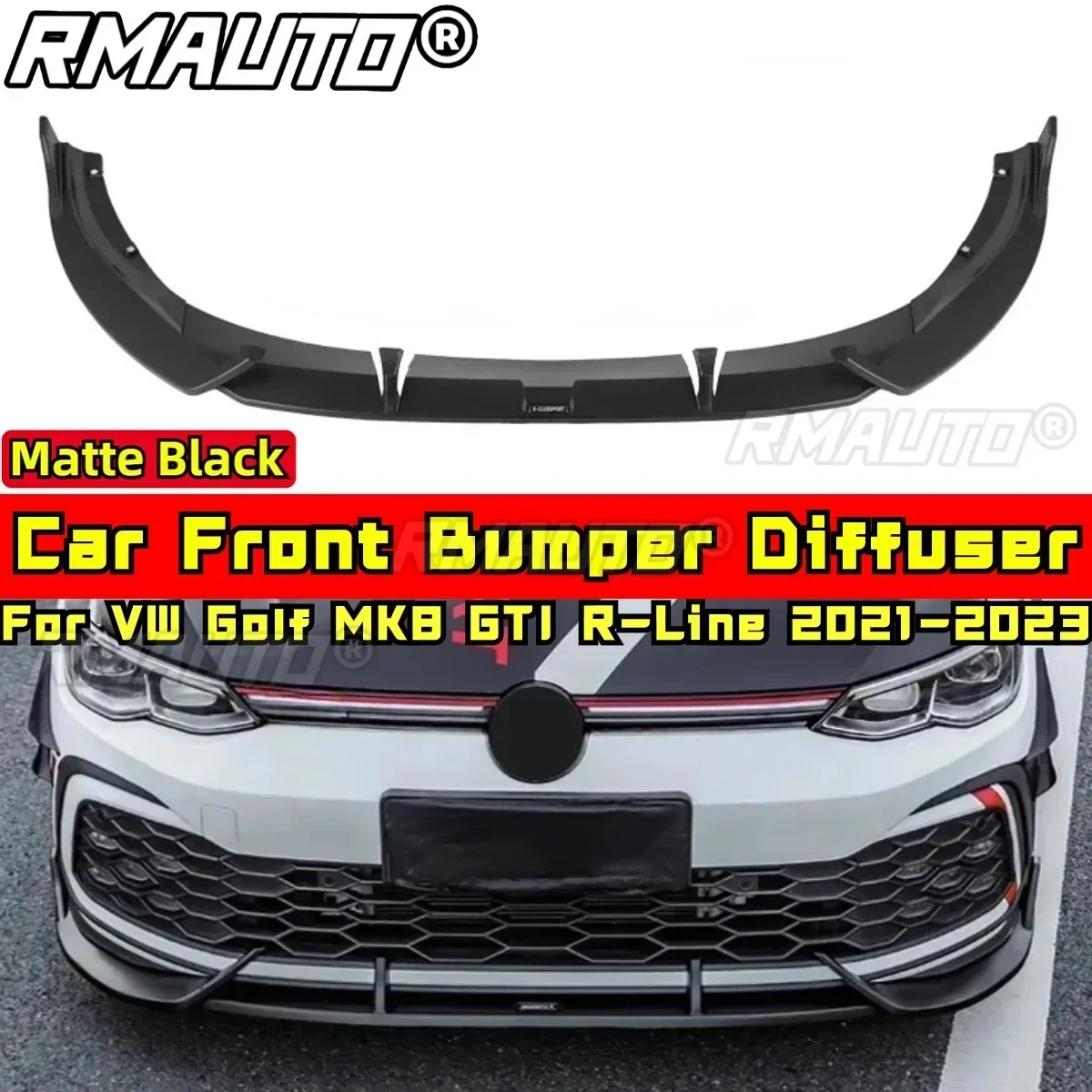 For Golf GTI R-Line Body Kit Front Bumper Lip Glossy Black Sport Style Cover For VW Golf GTI R-Line 2021-2023 Car Accessories