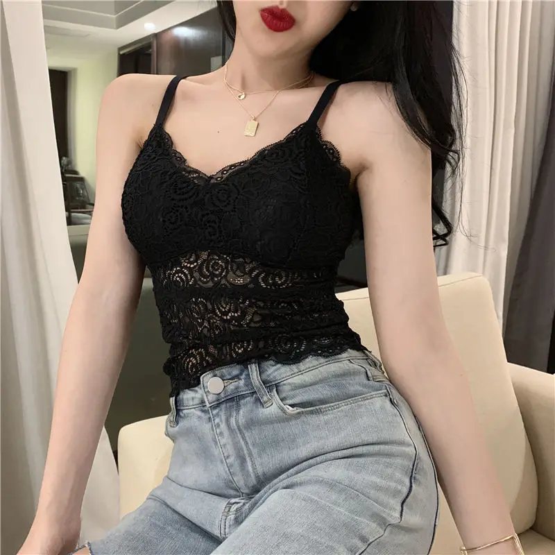 Sexy Women\'s Lace Crop Tops Deep V Neck Tank Top Bandeau Underwear Summer Camisole Vest Sleeveless Bralette Female Lace Tops