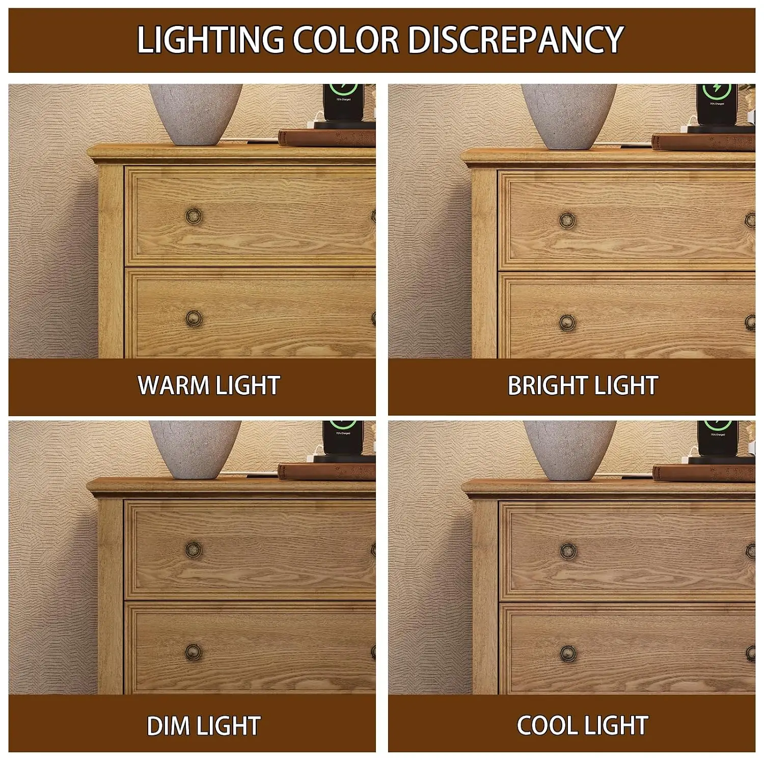 Solid Wood Nightstand with Charging Station, Farmhouse End Table with 2 Solid Wood Drawers, Farmhouse Style Side Table