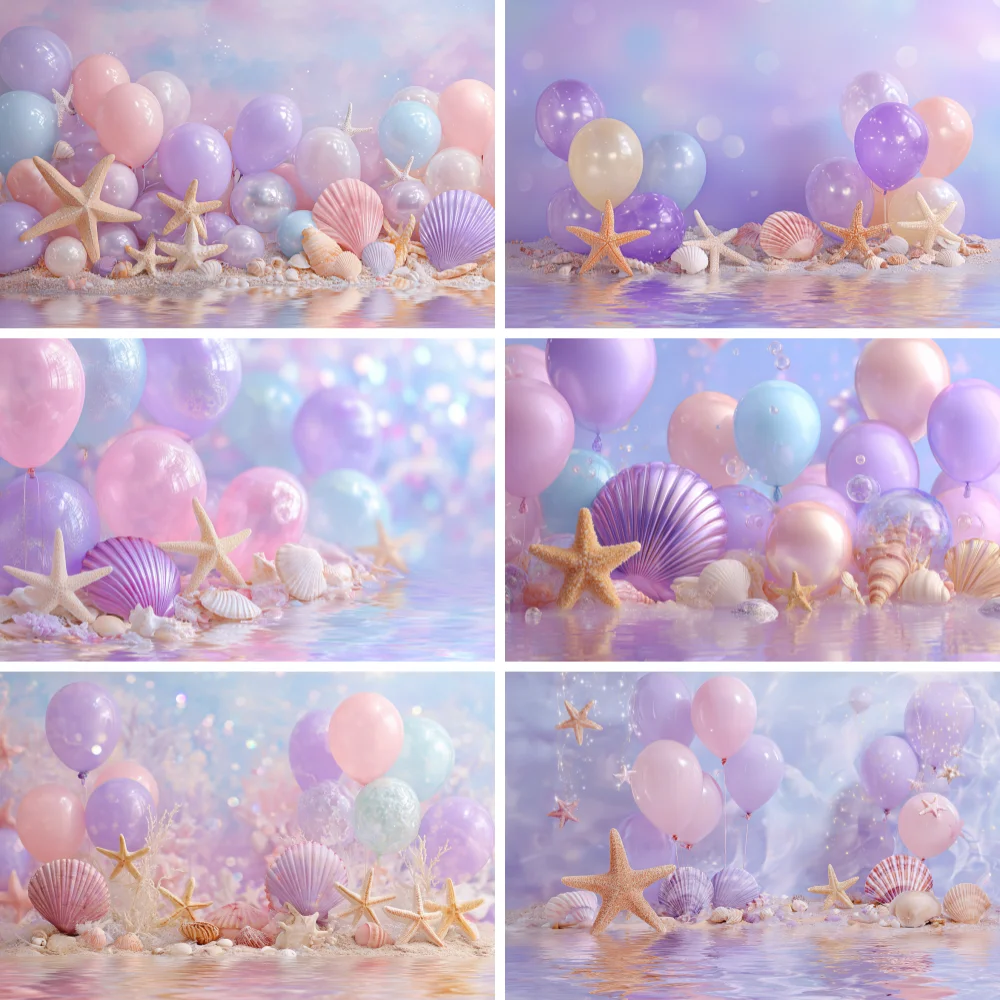 

Photography Background Colorful Ocean Shells Balloon Girls Birthday Party Cake Smash Baby Shower Decor Backdrop Photo Props