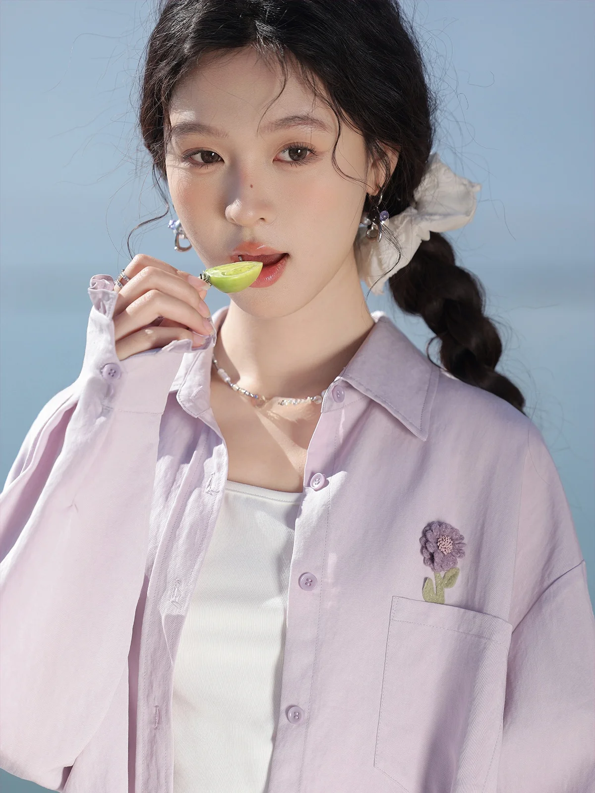 

Женский топ Ele Purple irt от Lu Xiang Nan, весна 202, свободный крой, утягивающий топ French Sle Iris Design, обычный све