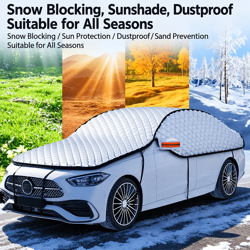 Windproof Car Snow Cover Winter Windshield Snow Shield Extra Large Frost-proof & Sun-proof All Year Universal Half Car Cover