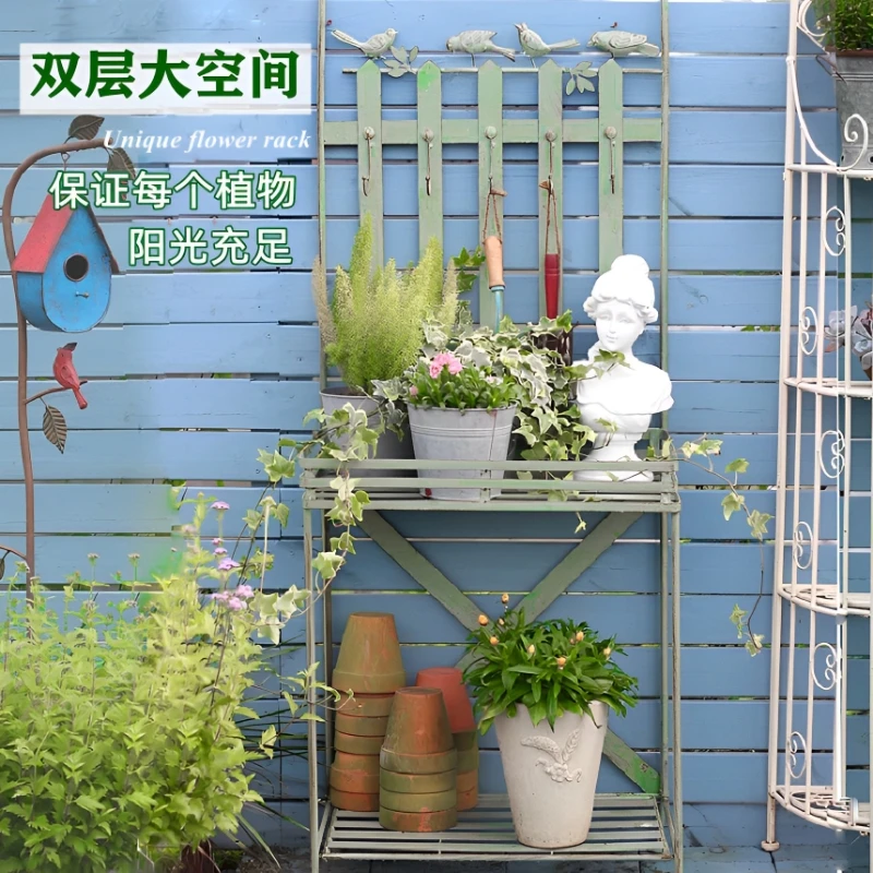 Blumenständer im Innenhof, Schmiedeeisen, Kletterrebe, Wandbehang, mehrschichtig, Wand-zu-Wand, vom Boden bis zur Decke reichender Gartenbalkon