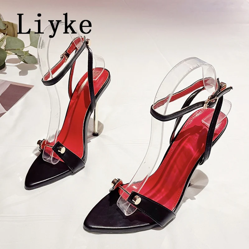 Liyke nuovo Design decorazione in metallo sandali Sexy da donna gladiatore tacchi alti abito da festa estivo cinturino con fibbia per scarpe