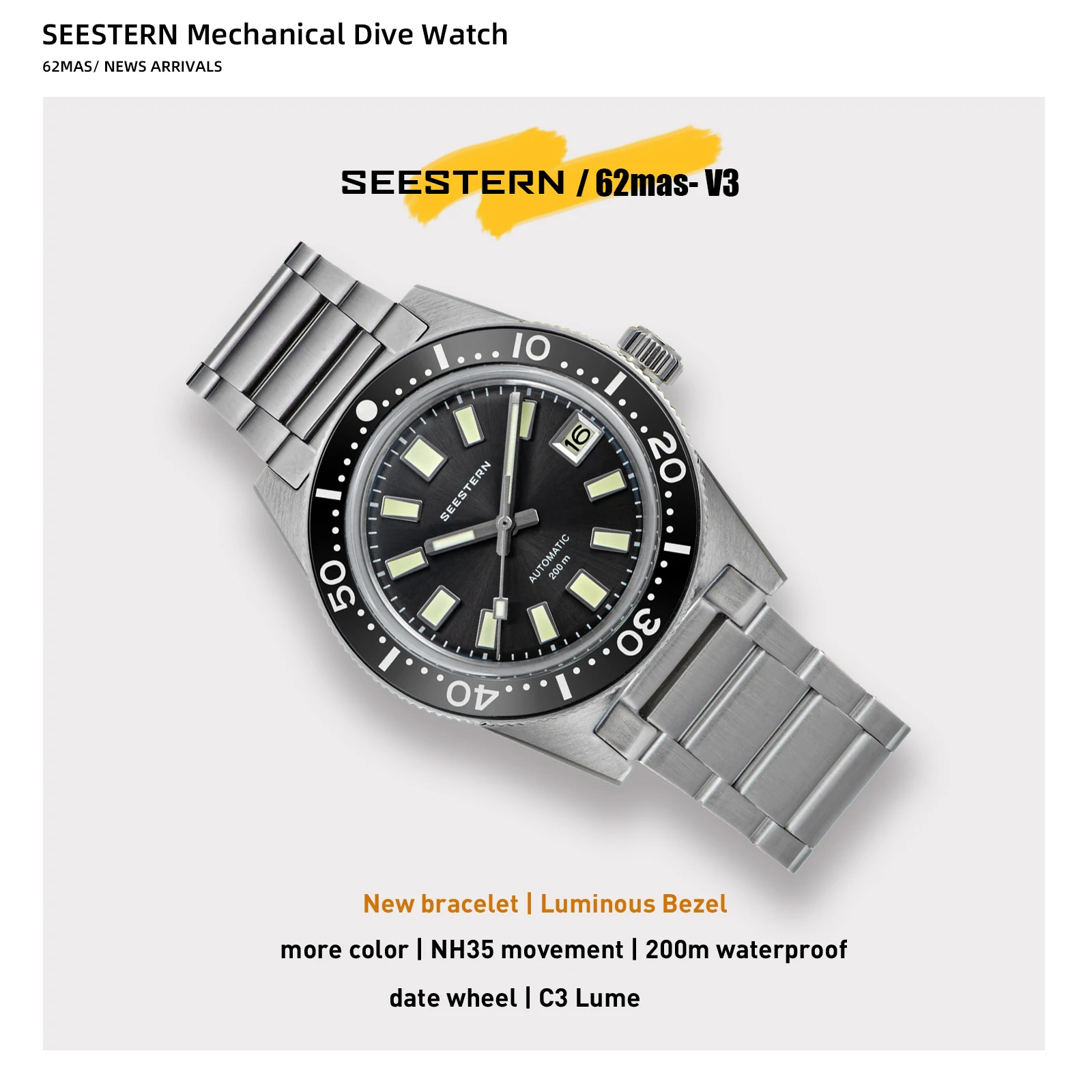 SEESTERN 62MAS Diving Watch Men Automatic Mechanical Wristwatch