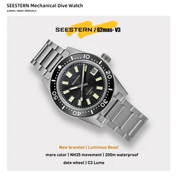 SEESTERN 62MAS orologio subacqueo da uomo orologio da polso meccanico automatico lunetta luminosa impermeabile movimento NH35 bracciale in vetro zaffiro