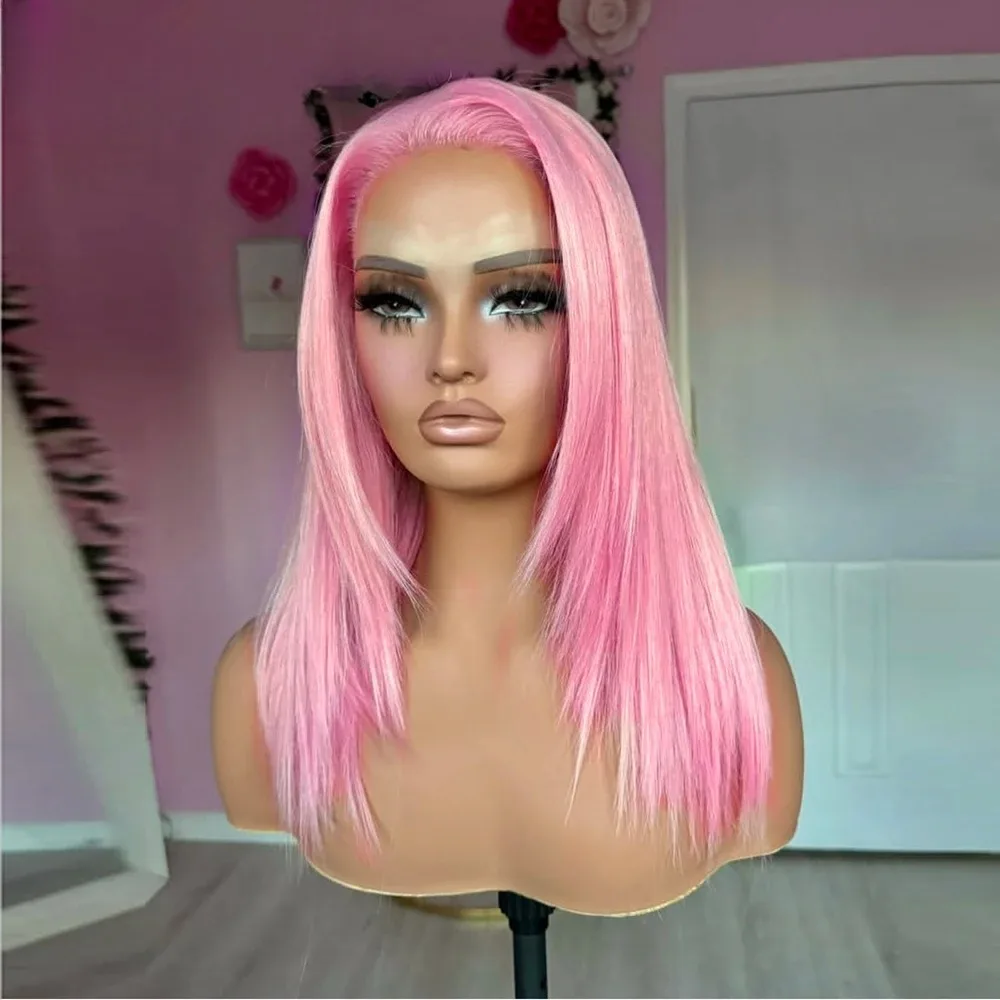 Pink Wig Layered Short Straight Lace Front Wigs 13x4 HD Lace Frontal Wig High Quality Synthetic Wig Pre Plucked Heat Resistant