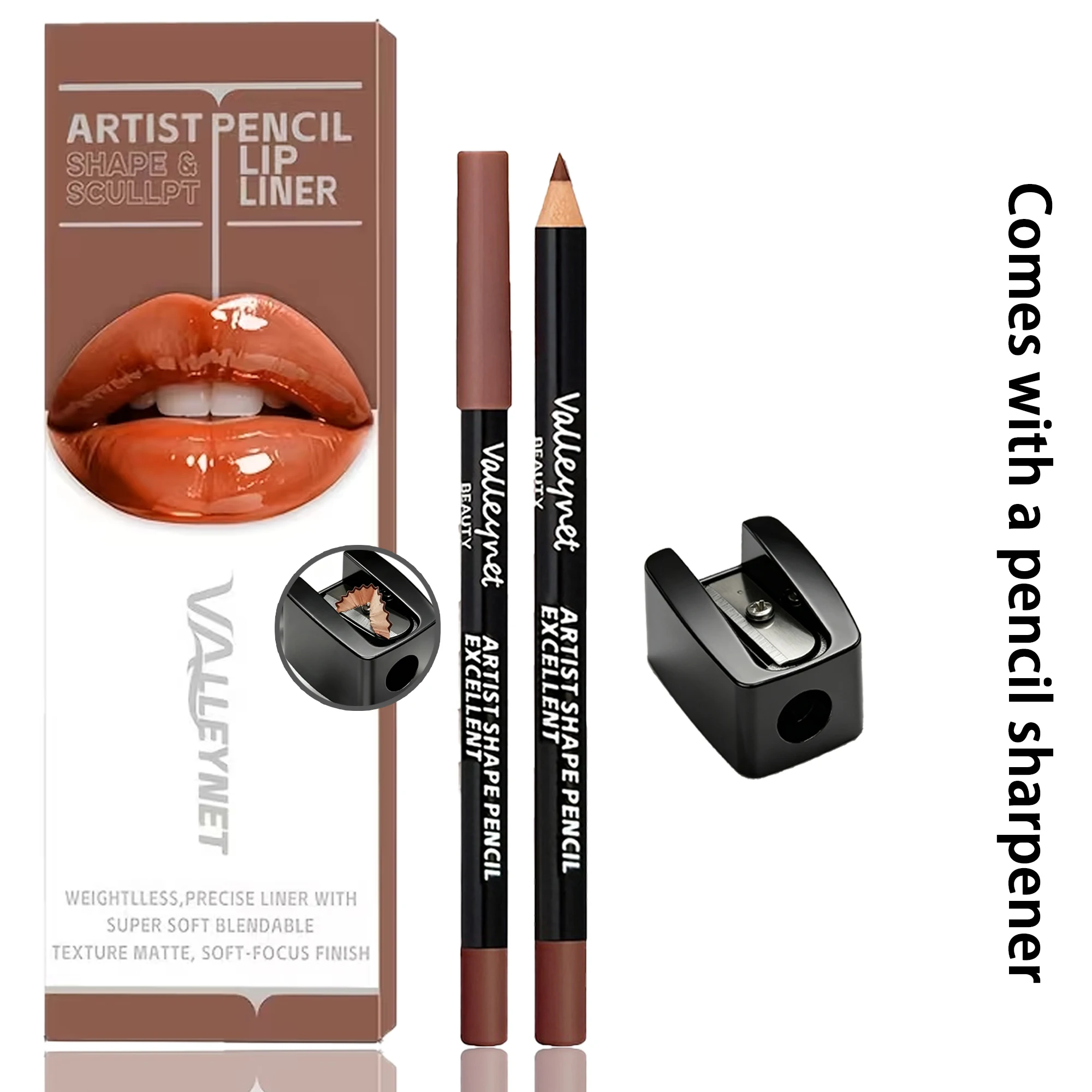 7-teiliges Lippenstift-Set, Lippen-Make-up-Set mit Samt-Textur - 6 Farben Lippenstift + 1 Spitzer - Wasserfester, langanhaltender Matt-Effekt, Rot – Detail 8