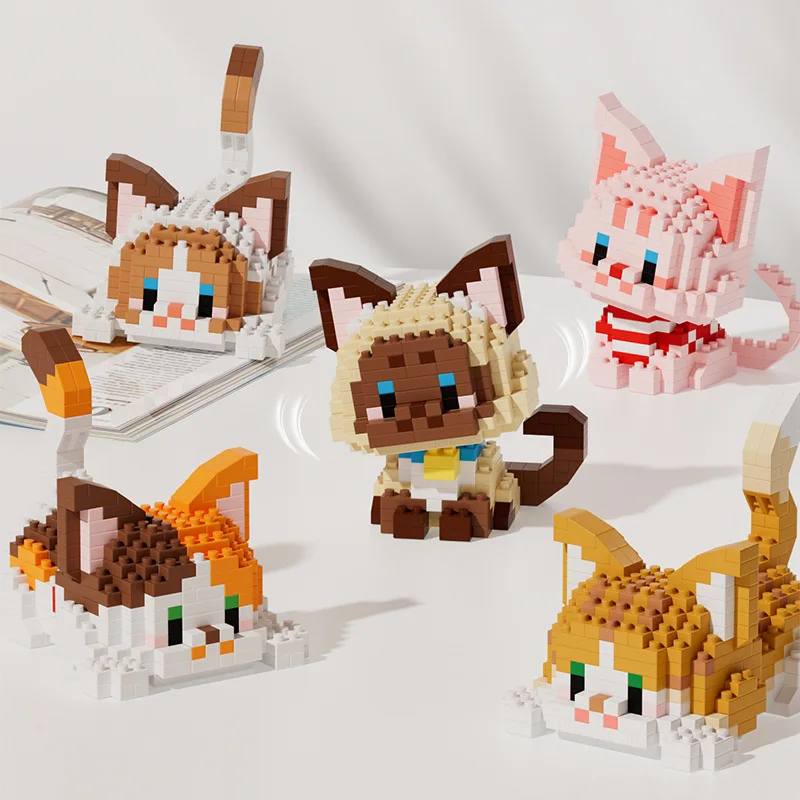 New Cute Pet Cat Series Mmodel Small Particle Building Blocks Educational Assembly Ornaments Children\'s Birthday Toys