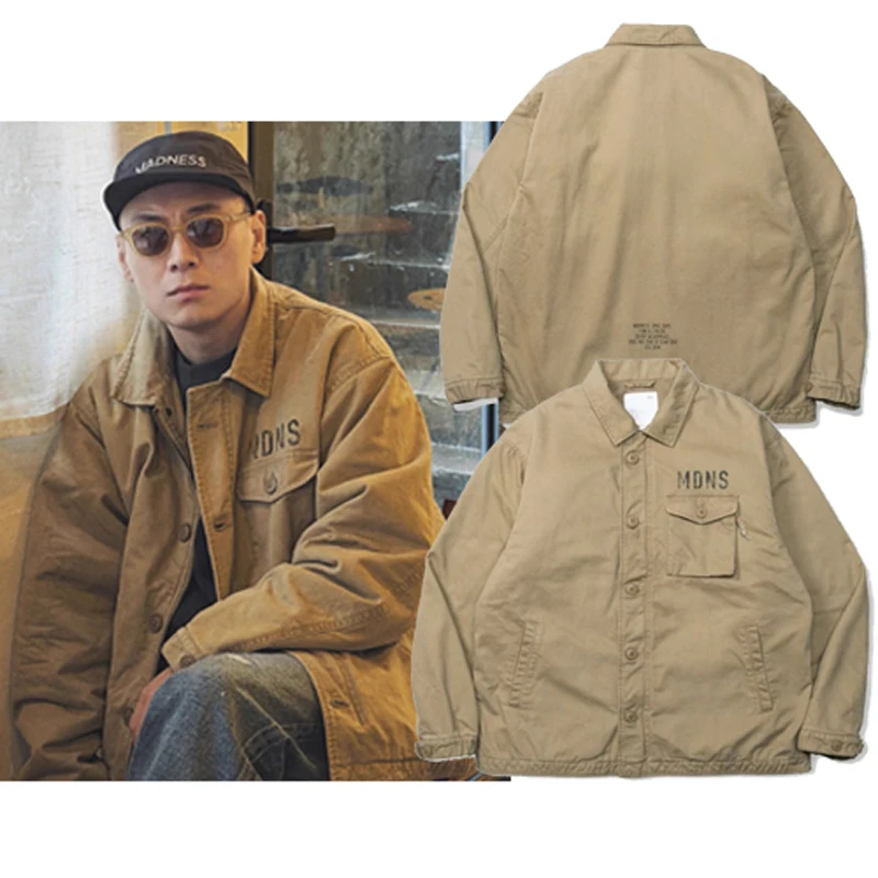 

Куртка-пиджак унисекс с лацканами и карманами цвета хаки, в японском стиле, высококачественная, повседневная, свободного кроя, зимняя