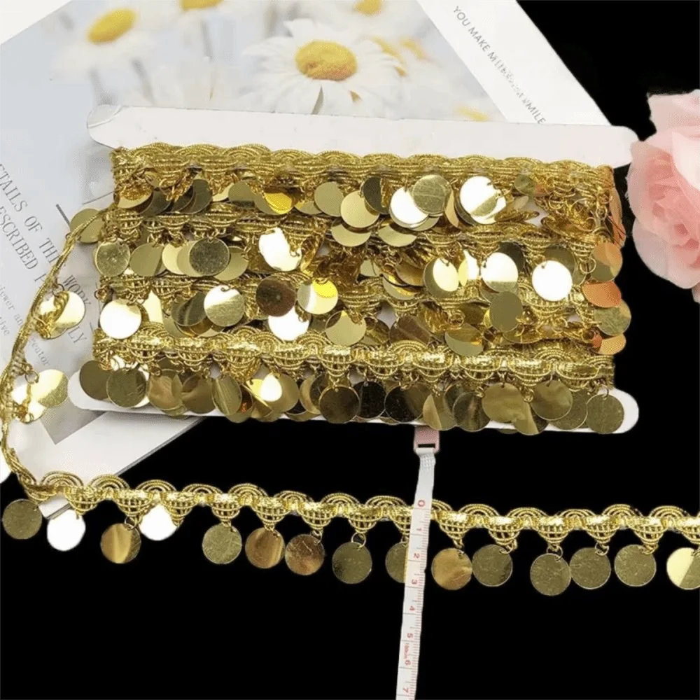 

Креативная поясная цепочка для танца живота, блестящая кисточка, золотой кулон, поясная цепочка с блестками, сделай сам, шитье, ручная работа, золотое кружево с блестками