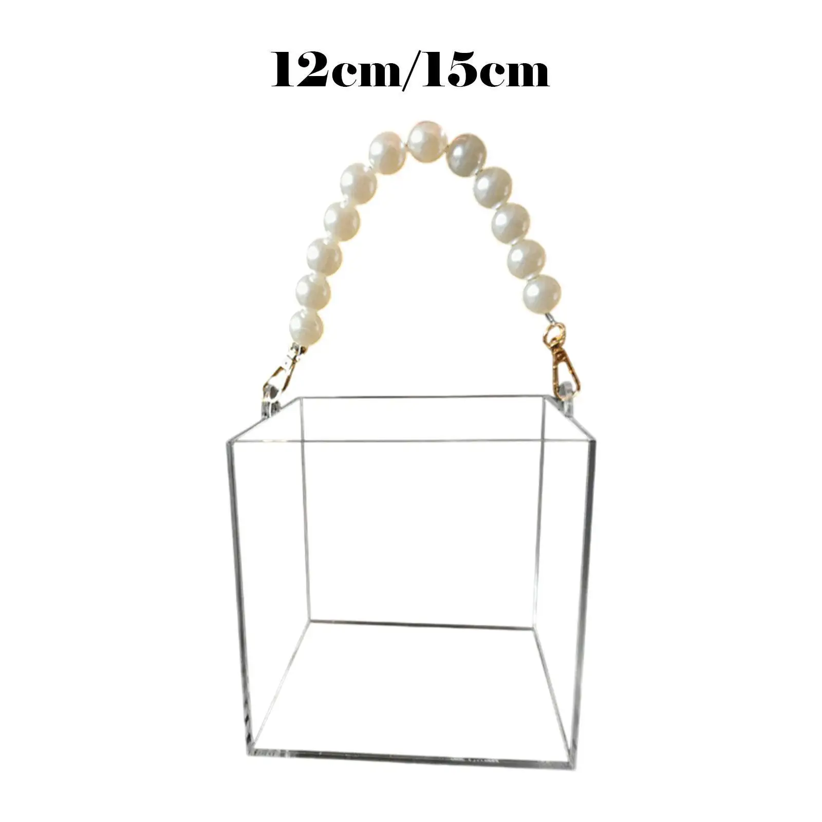 

Wedding Basket Flower Girl Basket Decorative Vase with Bead Handle Transparent Flower Box Acrylic Flower Bag for Centerpiece