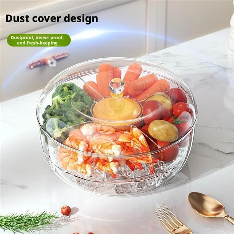 

GYTB-охлажденный поднос для овощей и фруктов, разделенный вращающийся сервировочный поднос с крышкой, поднос для закусок и овощей, набор для сервировки чипсов и погружения