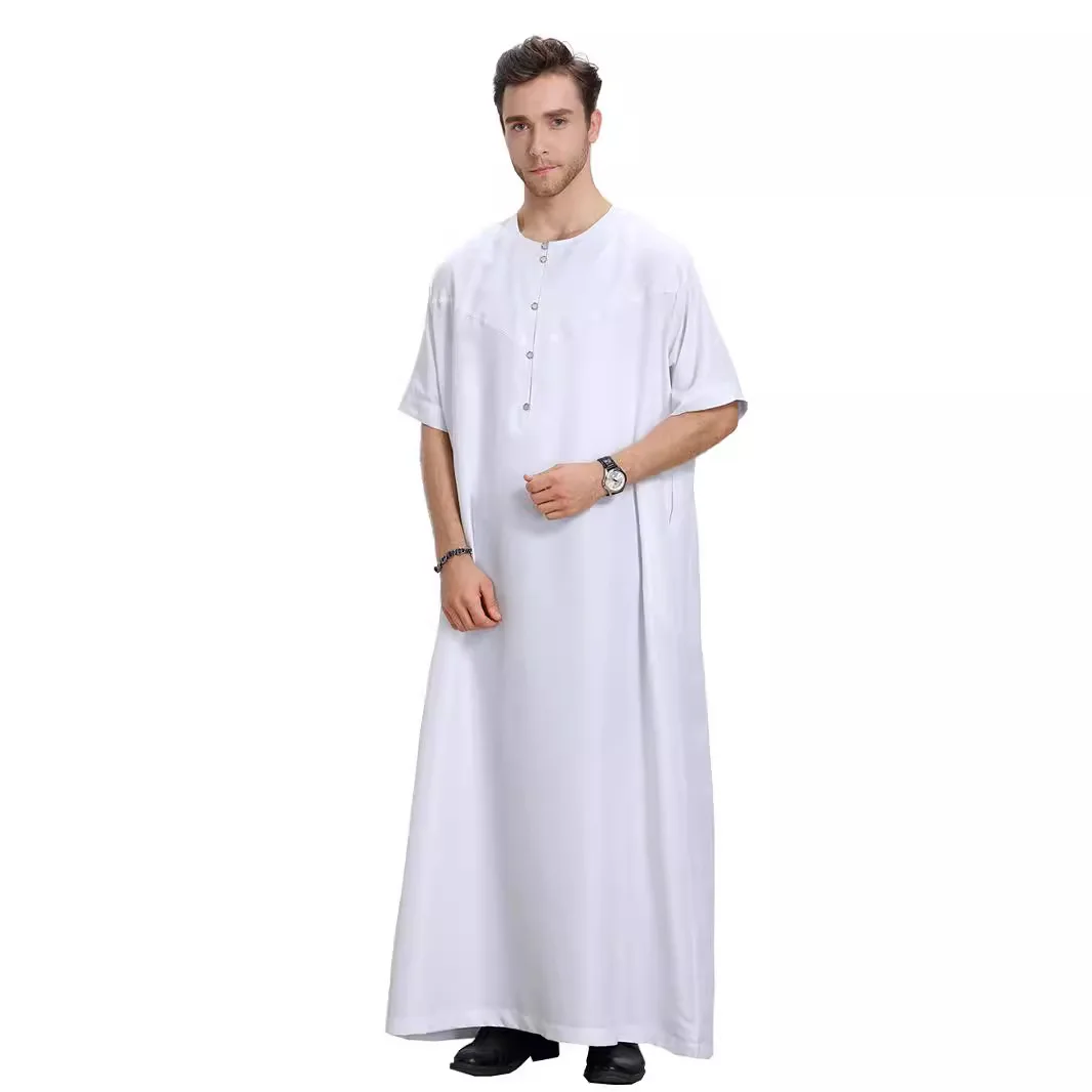 Abaya-caftán islámico musulmán para hombre, camisa de manga corta a la moda, Color sólido, Oriente Medio, Dubai, túnicas informales, nuevo estilo