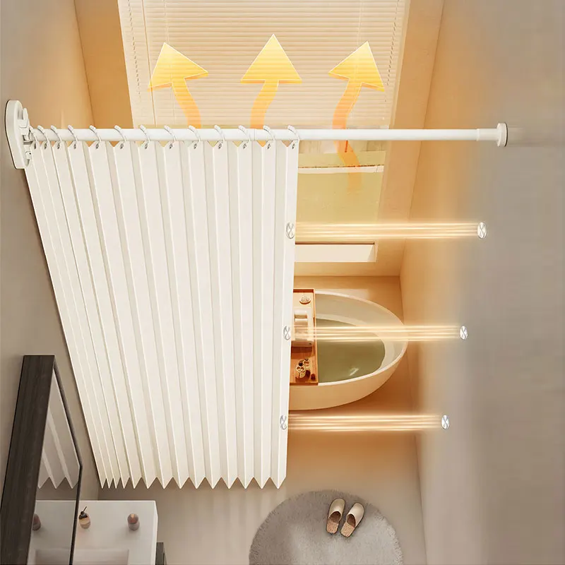 Foldable Shower Curtain Frosted Matte Finish Soft Glow No Glare with Hooks for Master Bathroom Homestay Soft Light Create Cozy A