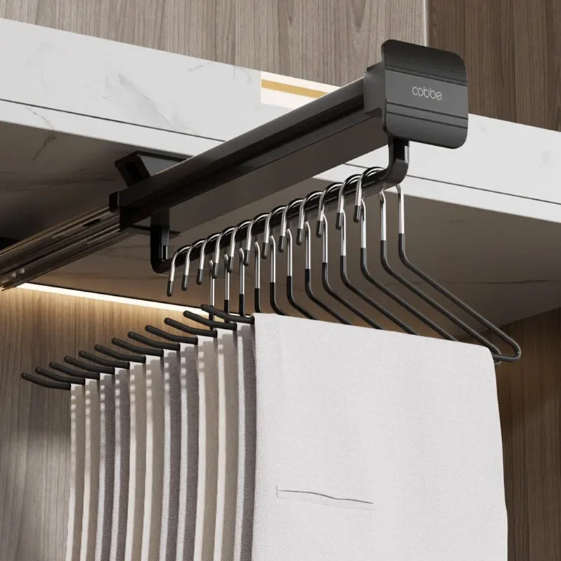 Wardrobe Clothing Holders Trousers Racks Cabinet Clothes Storage Rack Telescopic Pants Shelves Push-pull Damping Rack