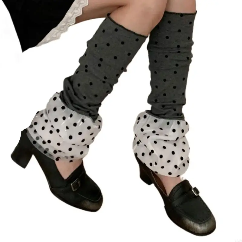 270D متعدد الاستخدامات أسود وأبيض منقط لتدفئة الساق مرن للمناسبات غير الرسمية أو الحفلات #5