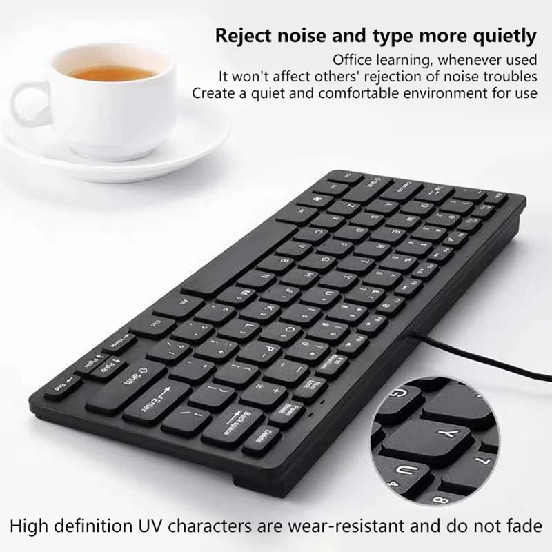 1 PC คุณภาพสูงอินเทอร์เฟซ USB ที่เงียบสงบ MINI Ultra Thin แบบพกพาคีย์บอร์ดแบบมีสายสําหรับ Notebook PC คอมพิวเตอร์สมาร์ททีวี