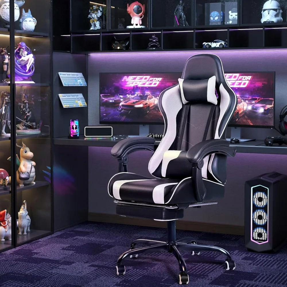 Furmax Gaming Chair, Video Game Chair with Footrest and Massage Lumbar Support, Swivel Seat Height Adjustable Computer Headrest