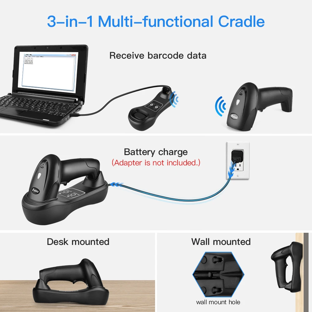 Imagem -05 - Eyoyo Handheld sem Fio Scanner de Código de Barras 1d com Usb Berço Receptor Base de Carregamento e Botão Controle Portátil Códigos de Barras Leitor