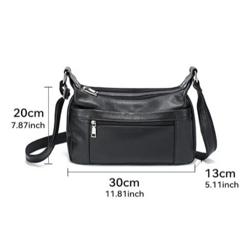 Genuine Leather Women Handbag Solid-colour Minimalist Cowhide Shoulder Bag Spacious Multi-pocket Outings Portable Crossbody Bag