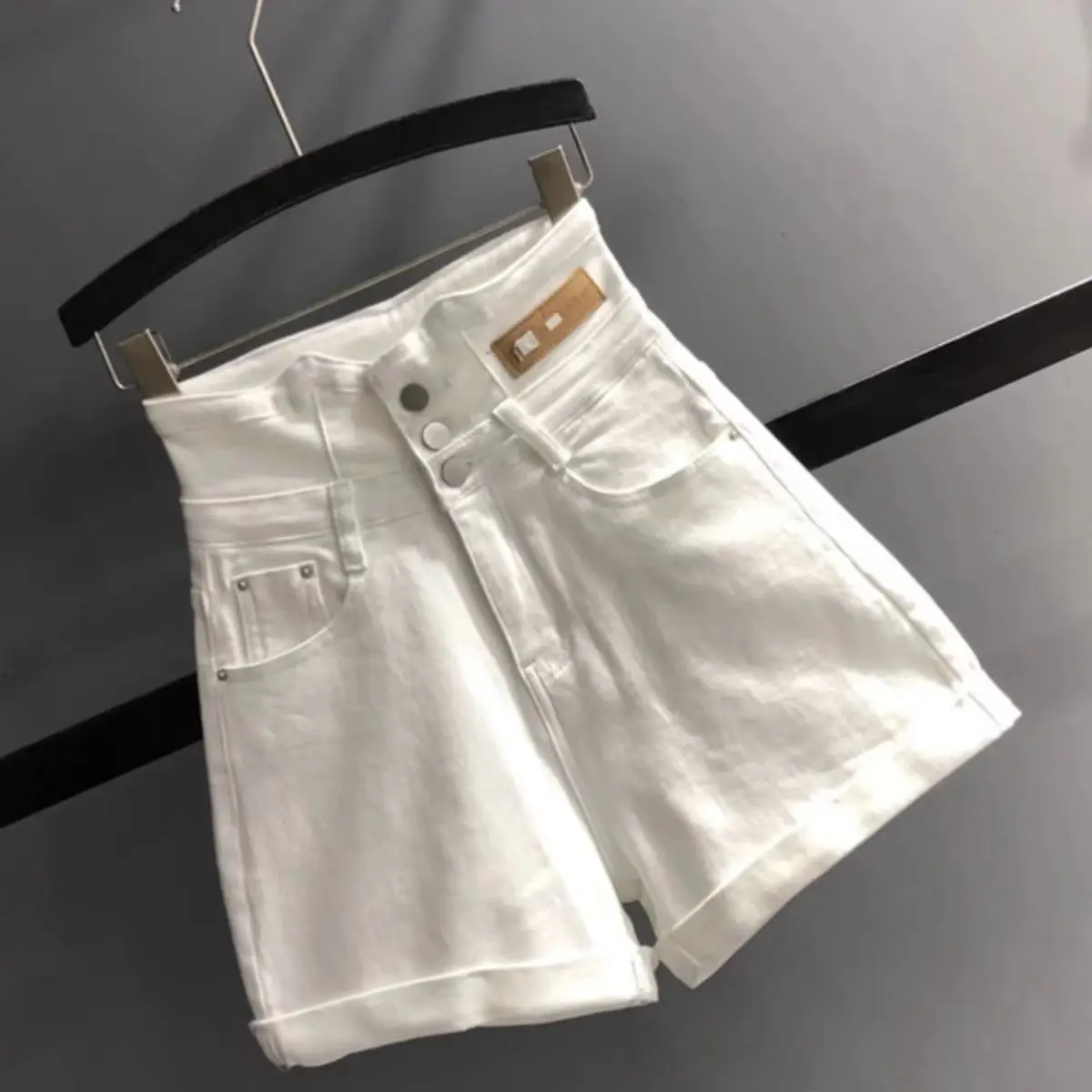 Woman Clothing Shorts y2k Summer New White Ultra High Waist Stretch Curled Denim Short Para Mujeres Thin Wide Leg Hot Pants
