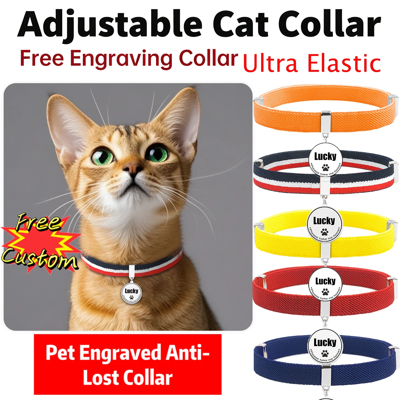 

New Customized Cat Collar Necklace with Name Tag Pet ID Stepless Adjustable GPS Tracker Elastic Cute Breakaway Kitten Dog Collar
