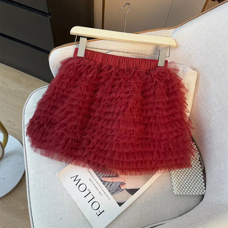 

Korean Style Red Skirts for Women 2026 Spring New Sweet High Waist Slim-looking Ball Gown Casual Elastic Waist A-line Skirt