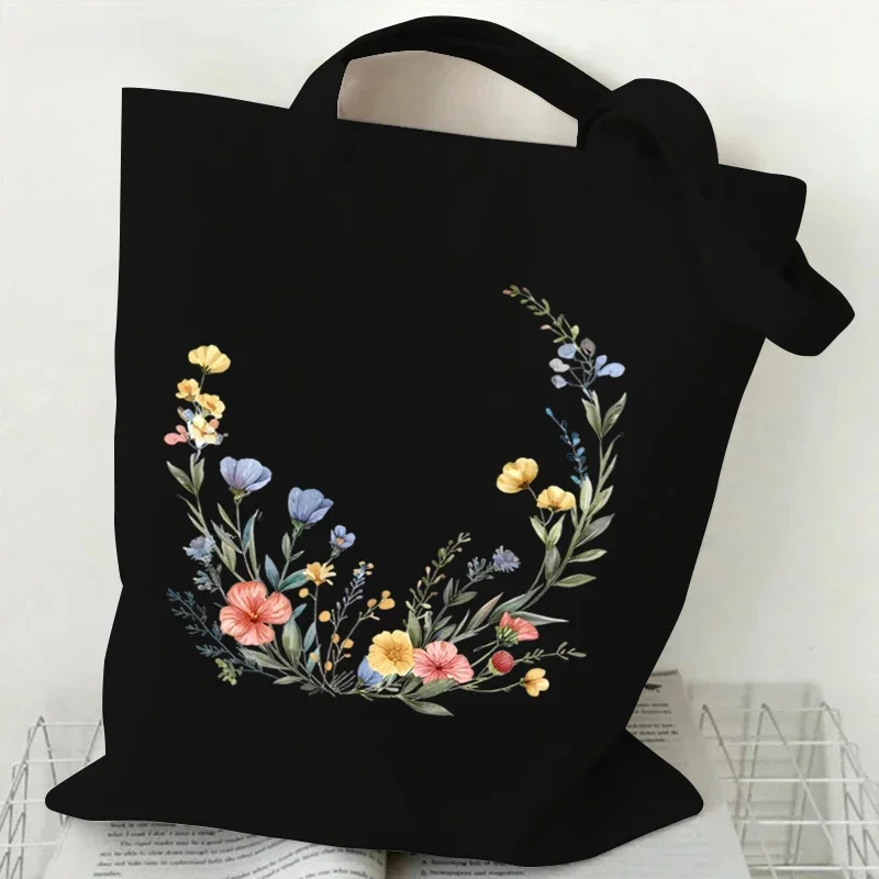 

Artistic Watercolor Floral Pattern Canvas Tote Bag Stylish Vibrant Shoulder Bag Colorful Flowers Bouquet Designs Versatile Bag