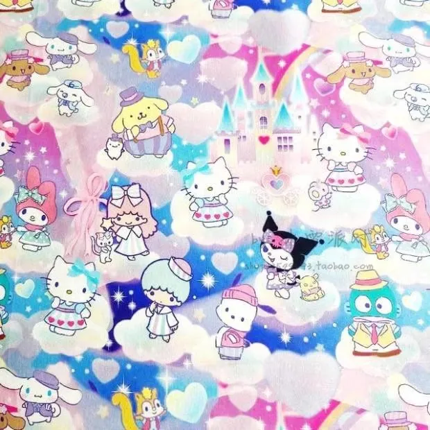 1Yard Sanrio Characters the Castle 100% Cotton Fabric for Girl Clothes Hometextile Cushion Cover Backpack Needlework DIY