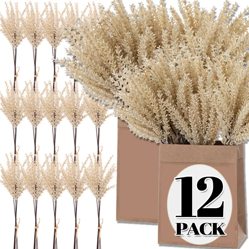 6/12PCS Artificial Wheat Plants Wedding Anniversary Decor Bouquet DIY Plastic Dried Wheat Stalks Home Office Desktop Ornaments