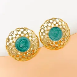 Round Hollow Irregular Turquoise Pattern Stud Earrings For Women Holiday Party Gift Fashion Jewelry Ear Accessories E502